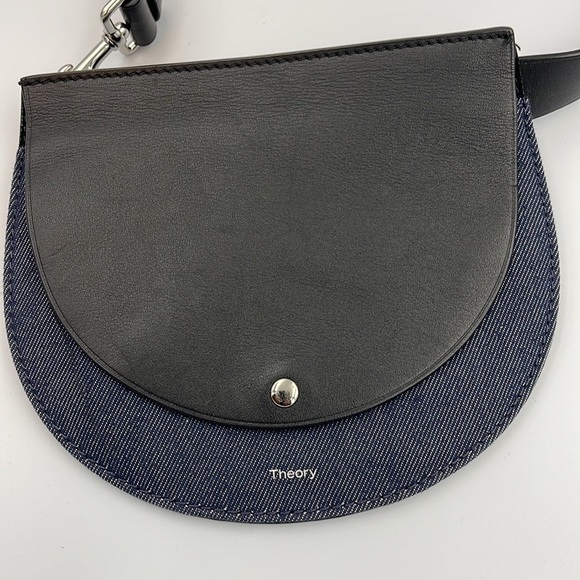 Theory Post Saddle Belt Bag Black with Navy Denim - Picture 3 of 9
